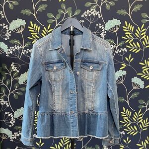 J.Jill Denim Peplum Jacket Small Blue Button Front Raw Hem Jean Jacket